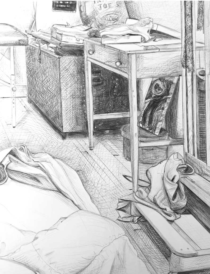 Zoom Drawing: Looking at David Hockney in all his wonderful variety.  Looking at Julie Mehretu and her gorgeous mark-making. Exercises in abstract and realistic drawing