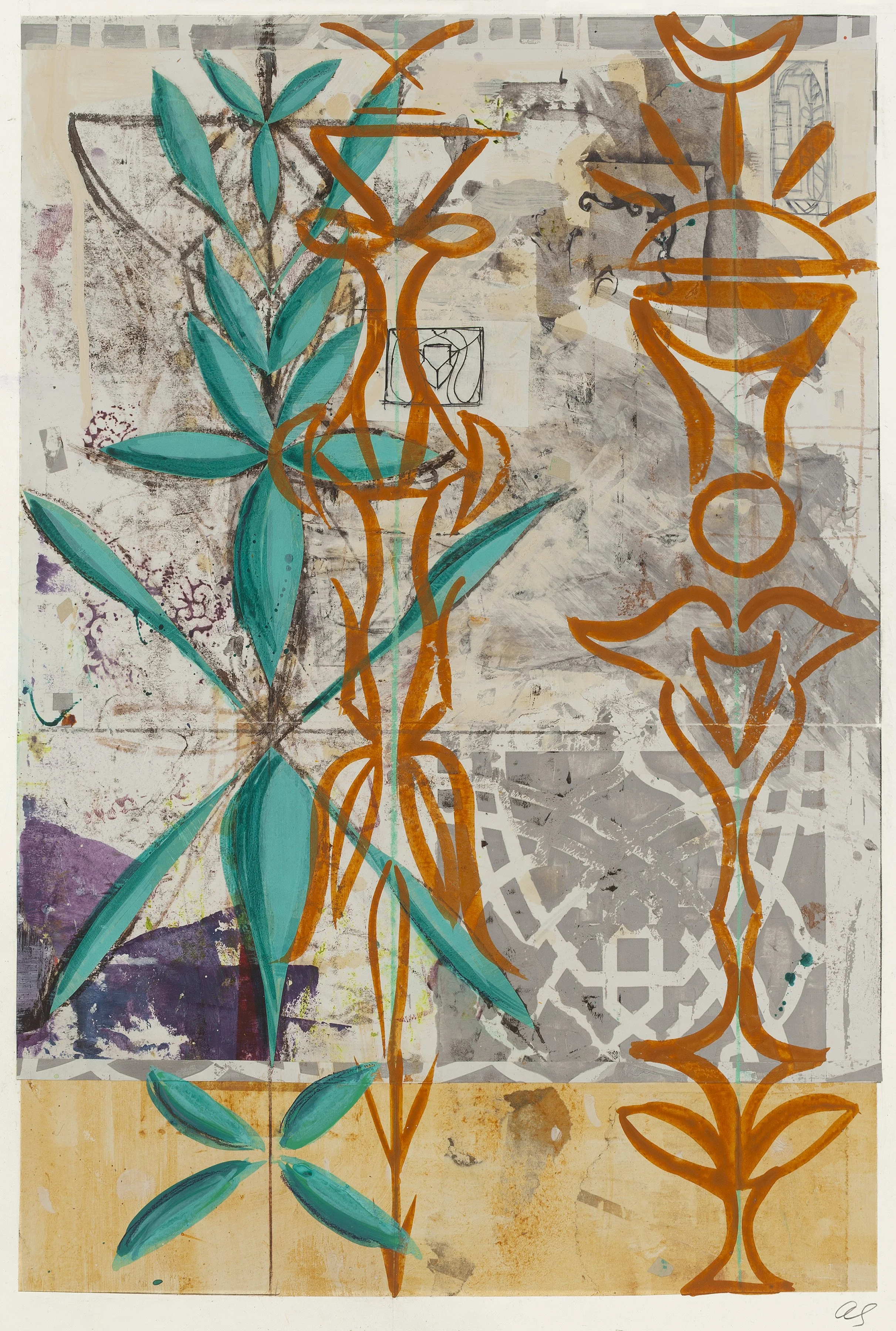    Satin Streamers,   19”w x 24”h, 2025, Mixed Media on Paper 