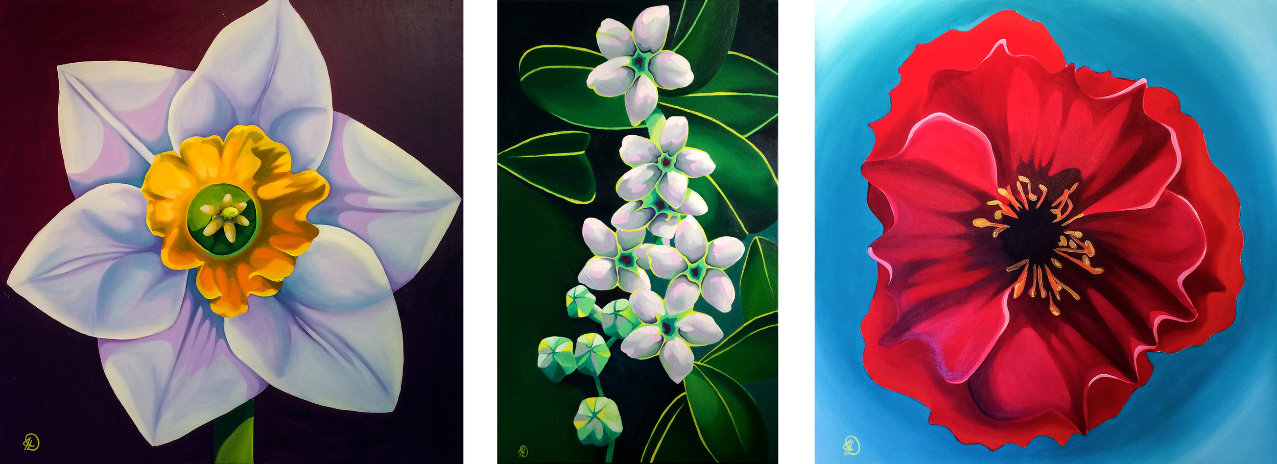 Examples of my work once I was able to set up a functional studio space. Each of these are 36x36 or larger