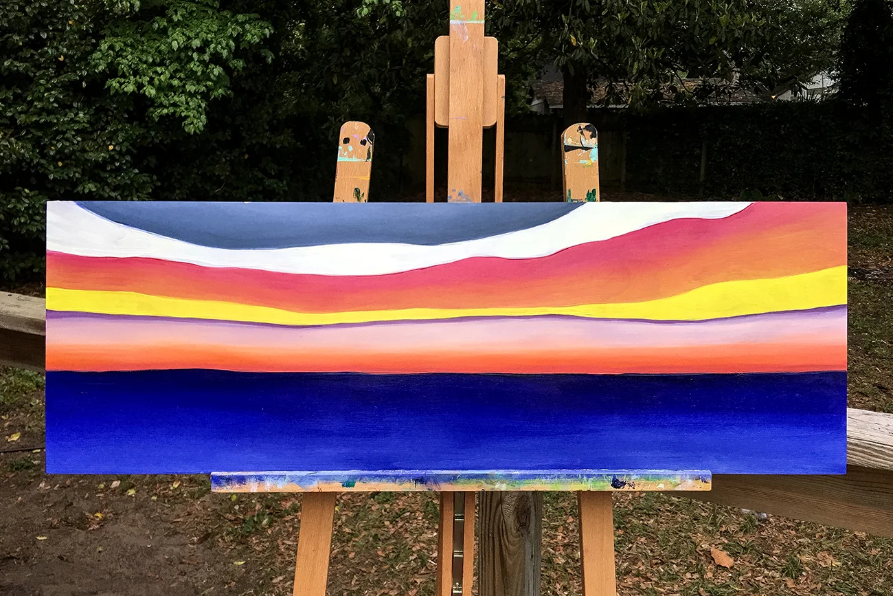 "sunset on wood" 12 x 36