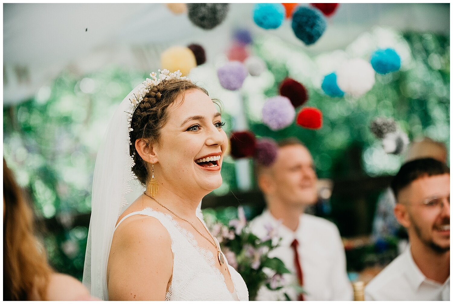 streamcombe farm bride laughing during speeches
