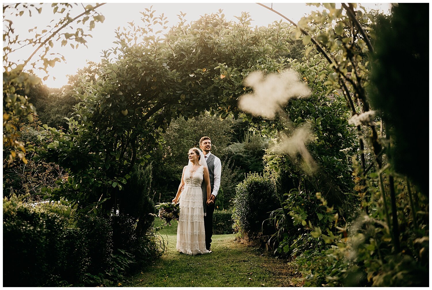 bride and groom portrait during golden hour at streamcombe farm