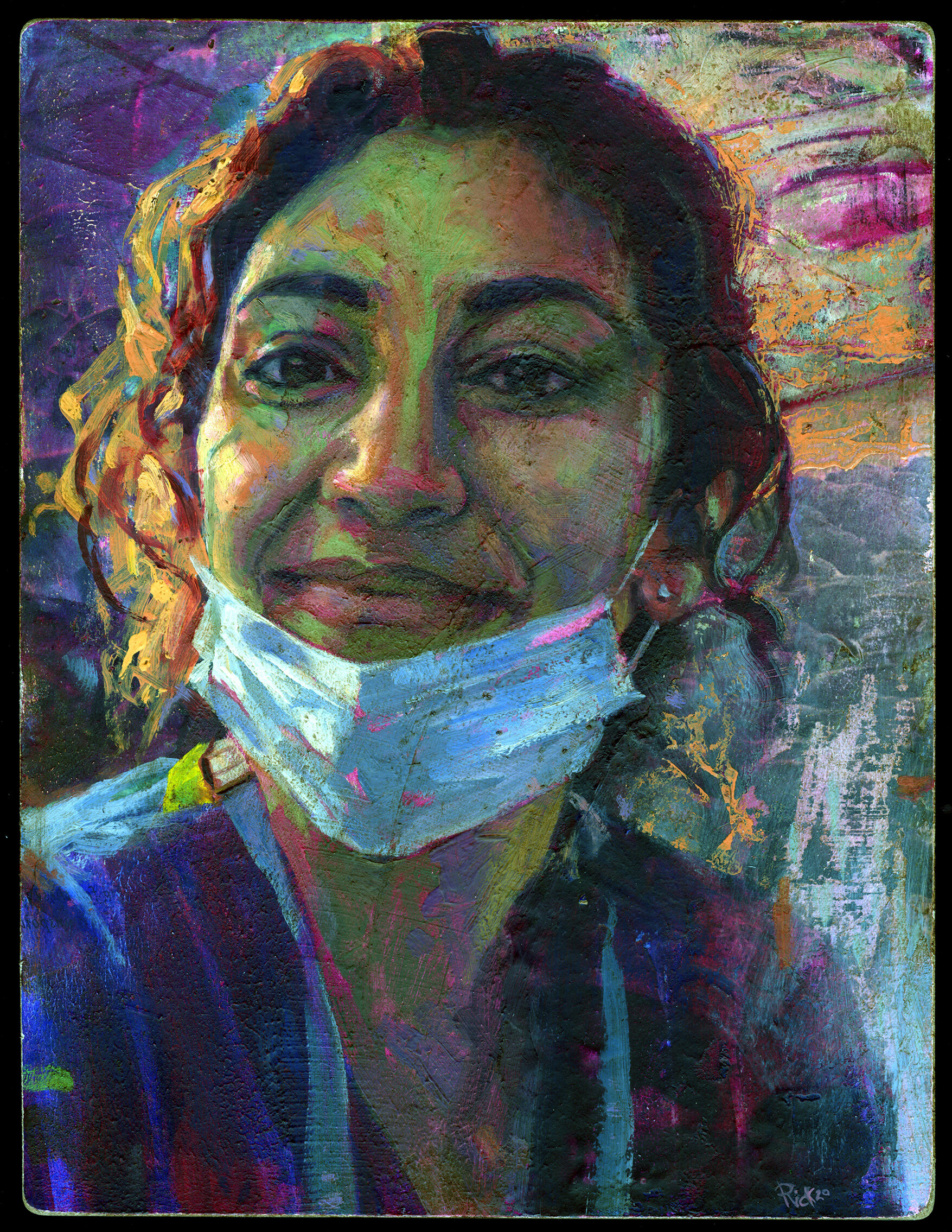  Oil and Acrylic on Acrylic Transfer on cradled Panel  10” x 13” (25.4 x 33 cm)  2020  Collection of Ammani Bashir  Painted for  Portrait For NHS Heroes  