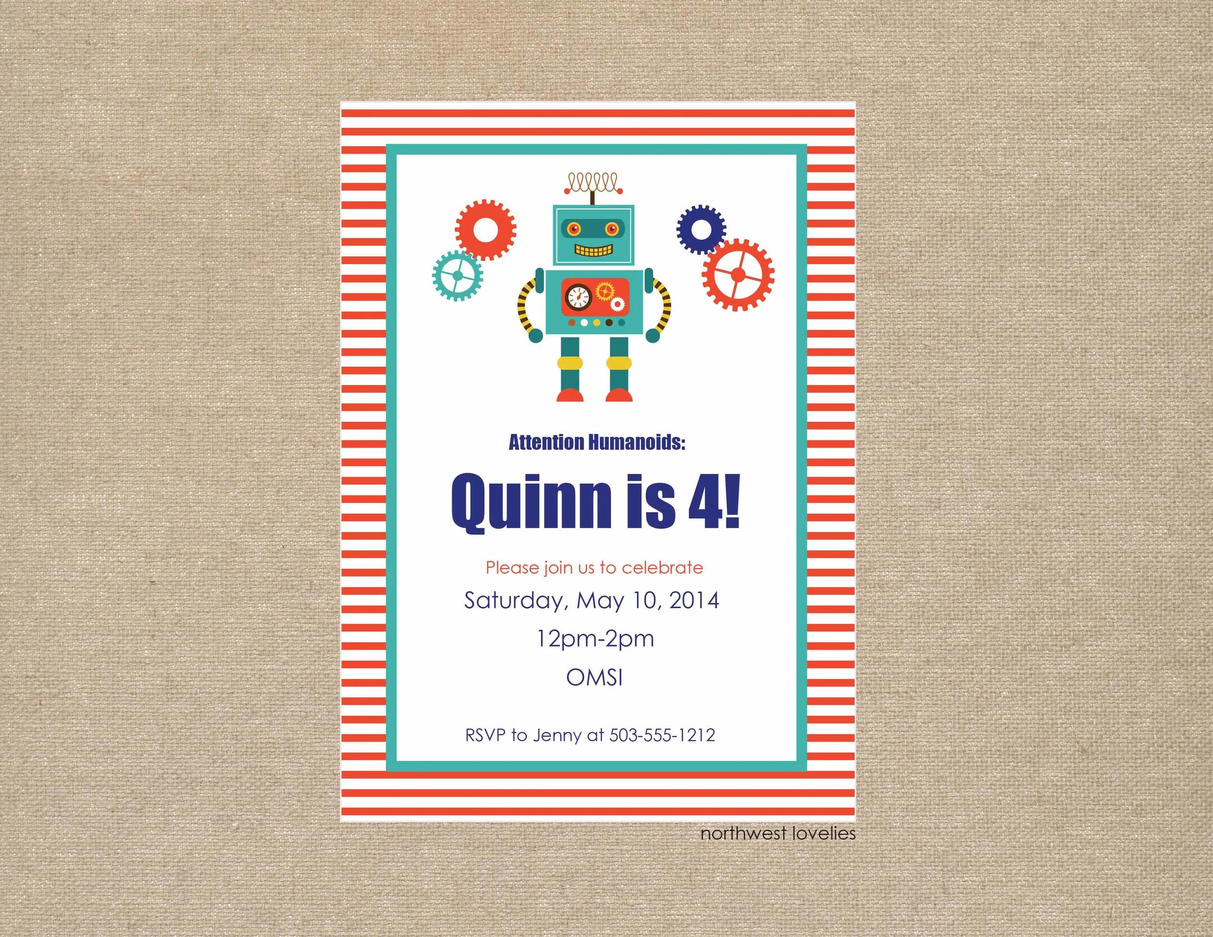   Robot Party Invitation  