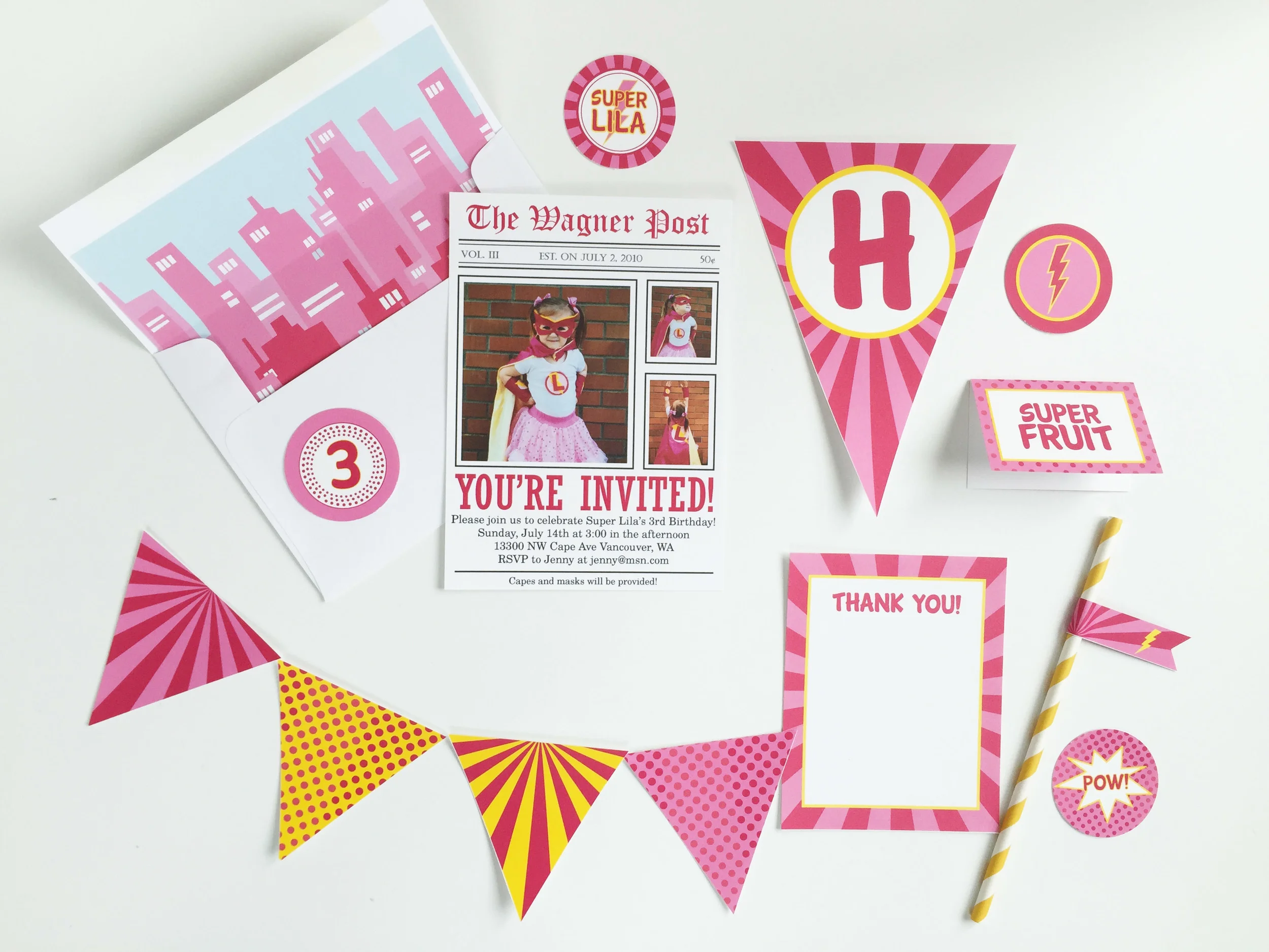   Pink Superhero Party Package  