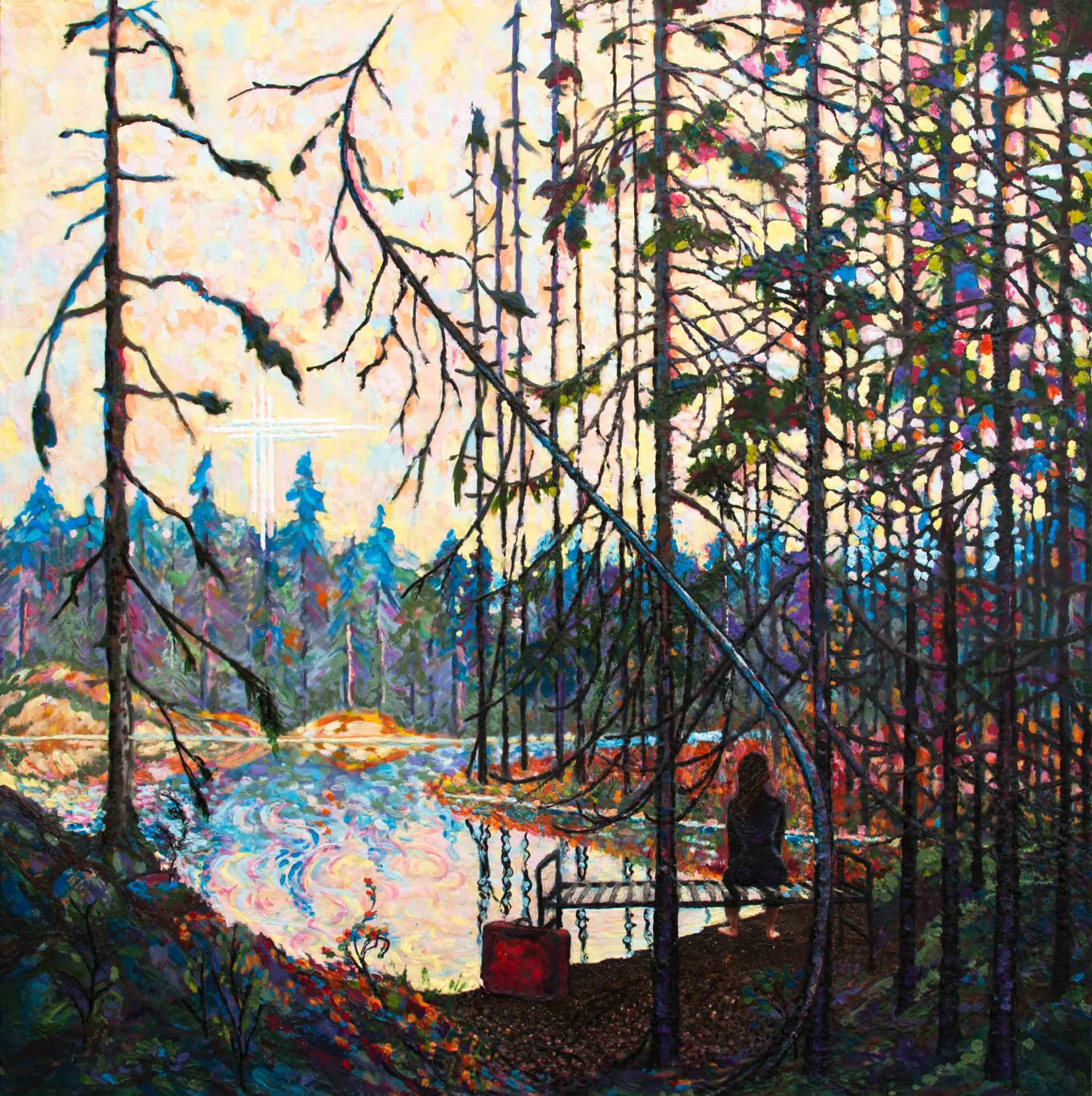 Tom's Swamp , Amanta Scott , encaustic on birch panel, 30 x 30 x 1.75, 2018