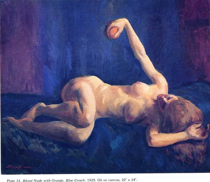 Blond Nude with Orange, Blue Couch