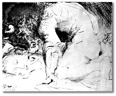 Minotaure caressant une dormeuse (Minotaur caressing a sleeping woman)