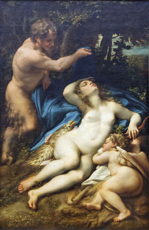 Venus, Cupid and a Satyr (Alt titles: Jupiter and Antiope; Antiope Asleep