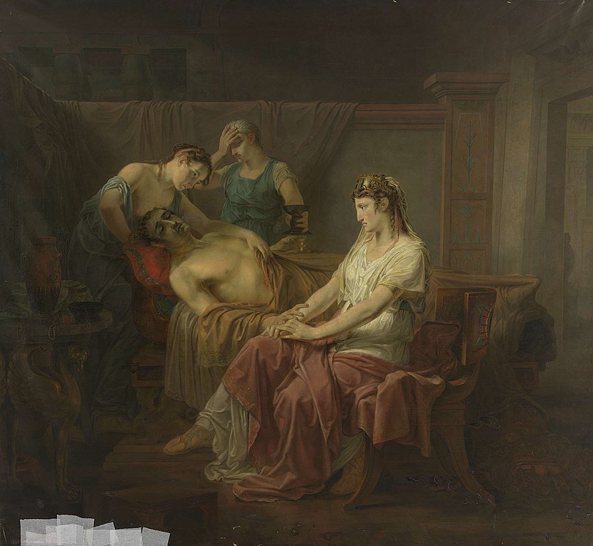 The mortally wounded Marcus Antonius beside Cleopatra