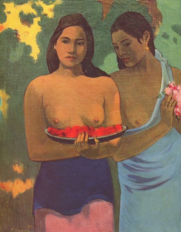 Two Tahitian Women With Mango Flowers