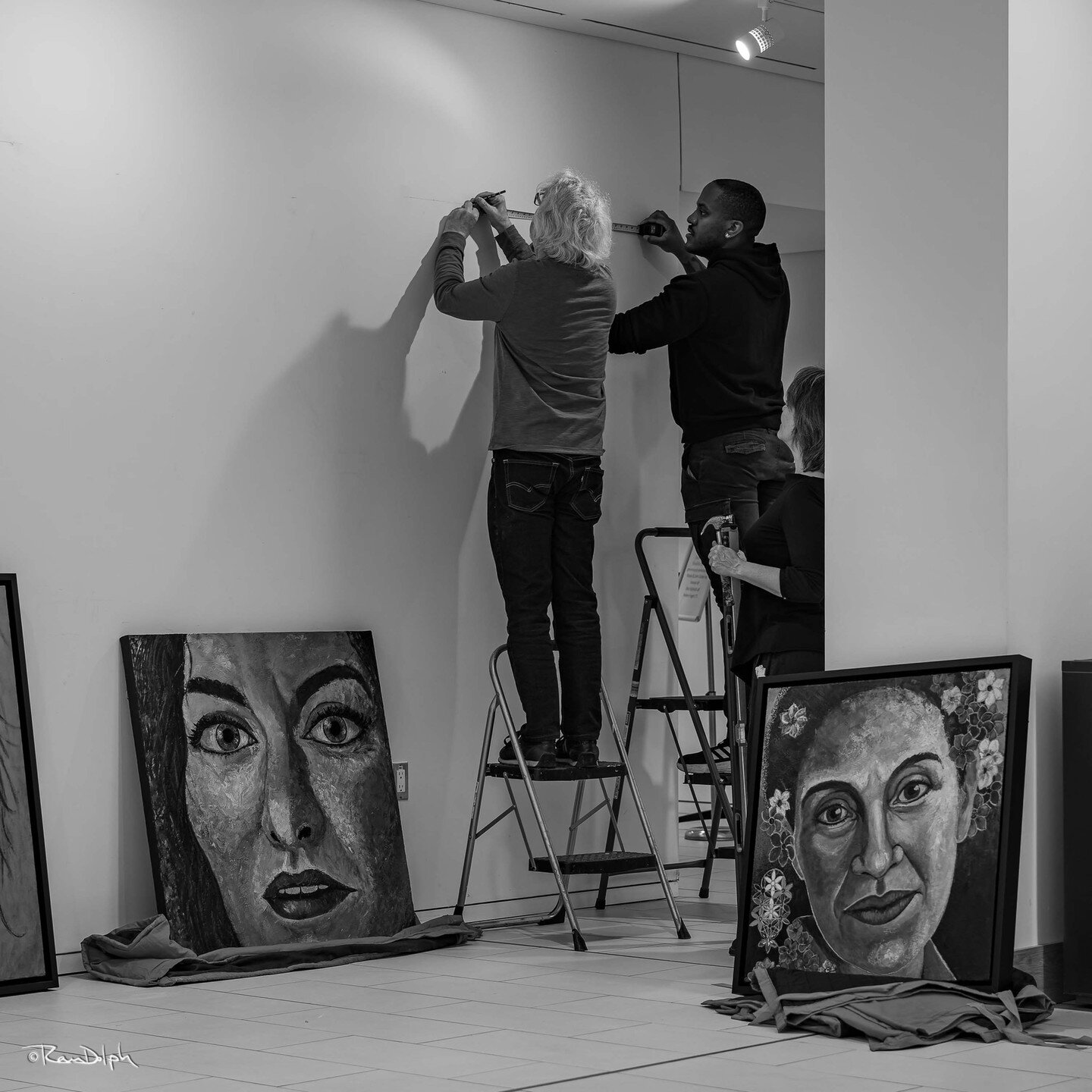 Here we are mapping out the next wall for my exhibition Channah's Fire &mdash; an installation of encaustic paintings celebrating outstanding individuals &mdash; at Holy Blossom Temple Gallery, March 4 - June 4. On the floor, bottom right is my paint