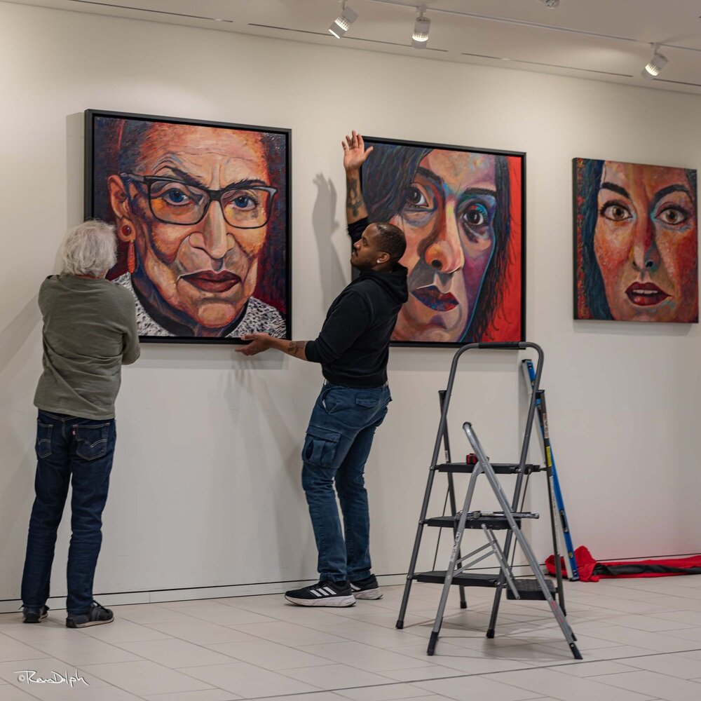 Tada! Hanging my encaustic portrait Maat &mdash; Impression of Ruth Bader Ginsberg for my installation Channah's Fire running now through June 4 at Holy Blossom Temple. Thanks Jayvon, Jacques Descoteaux and Randolph Croft for your excellent work. Peo