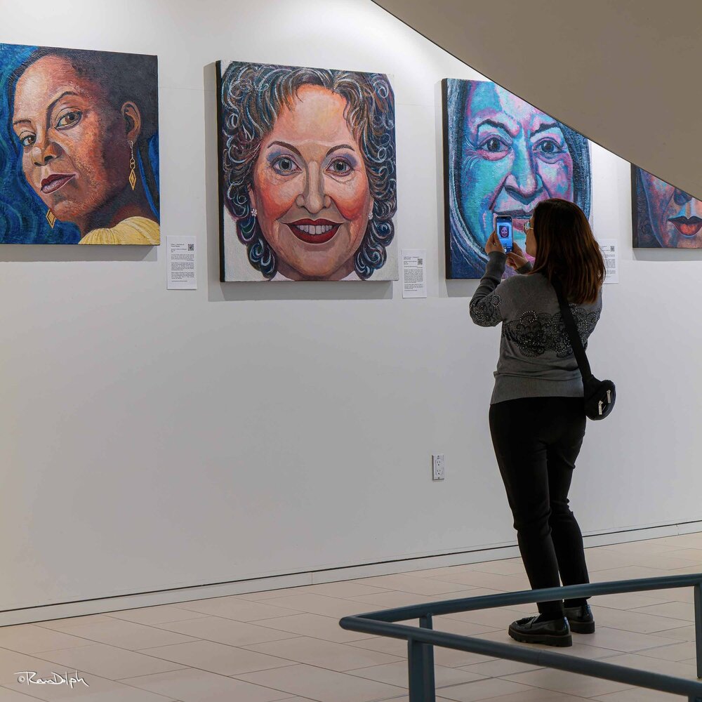 A glimpse from under the stairs of four encaustic portraits of outstanding women at Holy Blossom Temple Gallery. The exhibition runs March 4 - June 4. It's a gorgeous gallery, open to the public, bright, cheery and welcoming. .
.
#figurativeart 
#exp