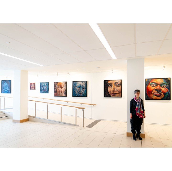 On now until June 4, 2024 . . .
.
Amanta Scott: Channah&rsquo;s Fire &mdash; an exhibition of encaustic paintings celebrating outstanding contemporary individuals.
.
Today&rsquo;s feature: a shot of seven encaustic paintings and me in the gallery at 