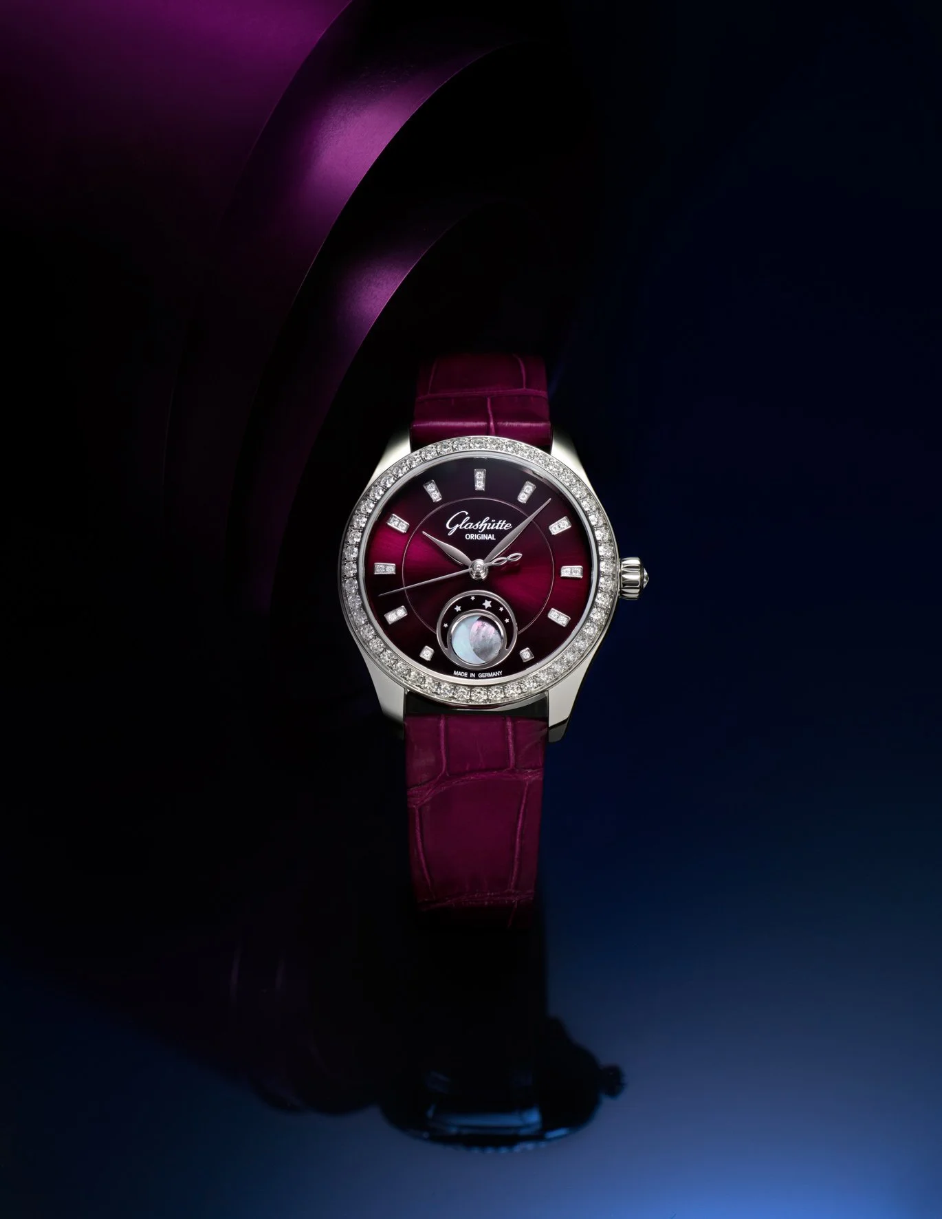 Photo de pub pour lancement montre Glashütte