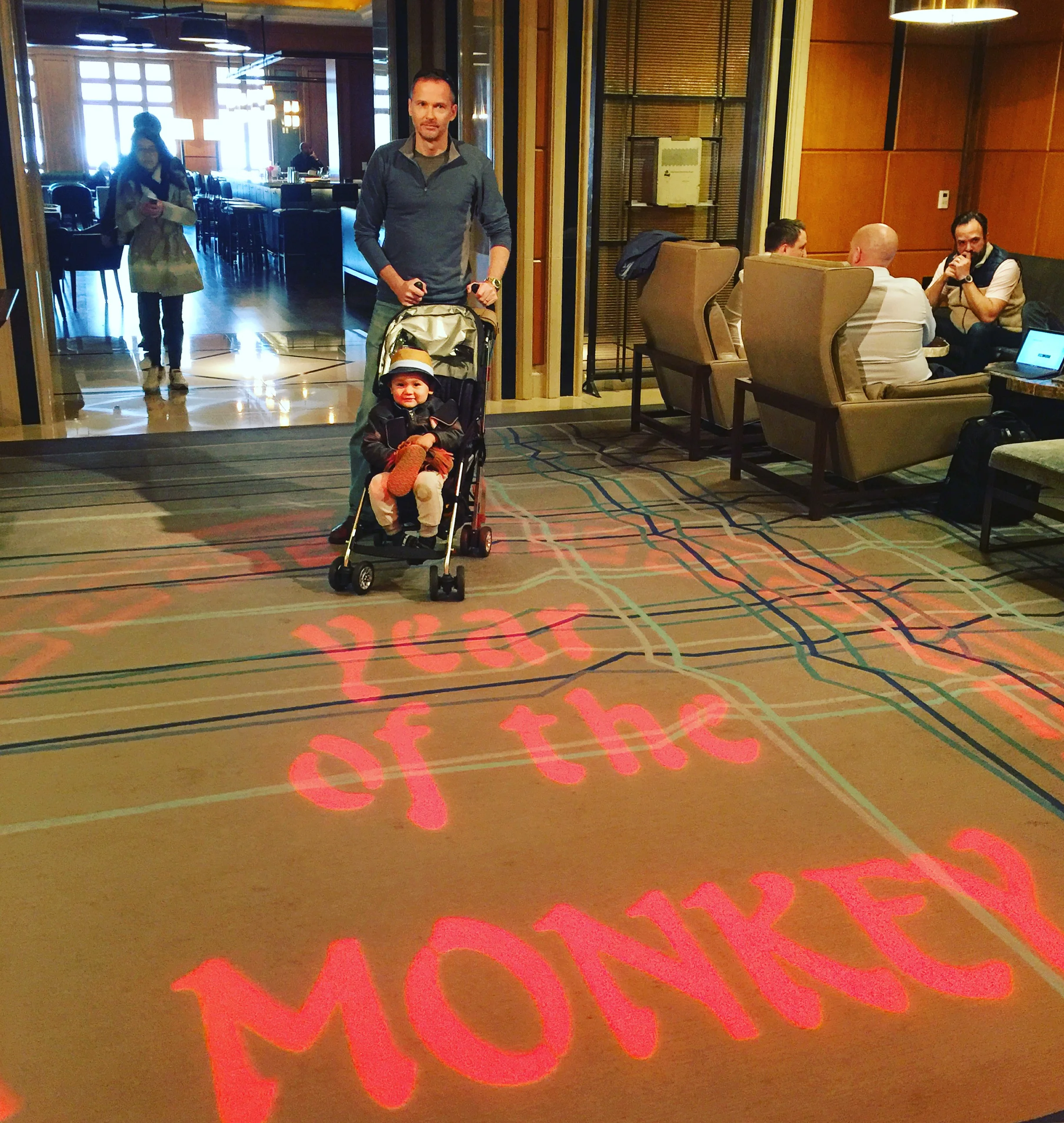 Celebrating the Year of the Monkey with my little monkeys at the Four Seasons SF lounge! Of course... he had to go and take his moccasins off during lunch. #SFBaby