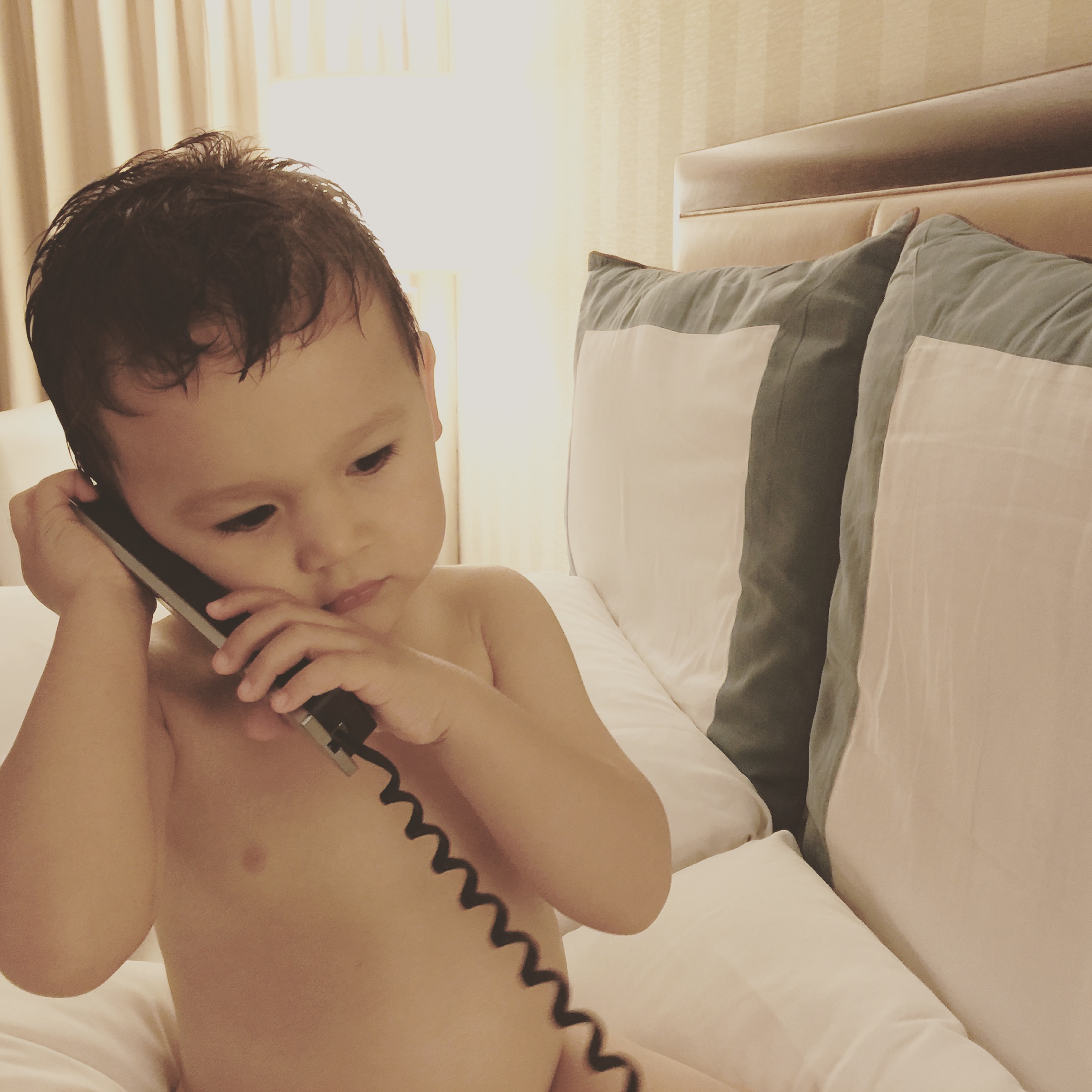 He tried calling for room service, but we convinced to go downstairs for the whole Anzu dining experience!