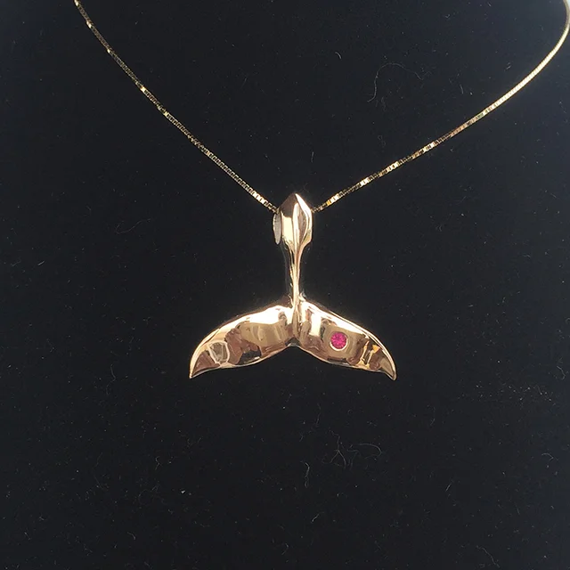 14K Yellow Gold Whale Tail and Barnacle