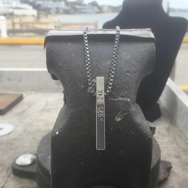 Men's Bar Necklace with 24K and White Sapphire