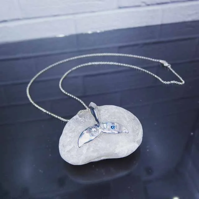 Whale Tail Pendant with Sapphire Barnacle