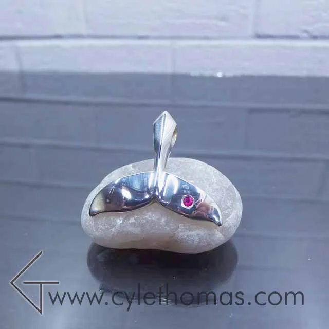 Large Whale Tail with Ruby Barnacle