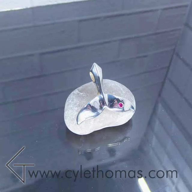 Large Whale Tail Pendant with Ruby Barnacle