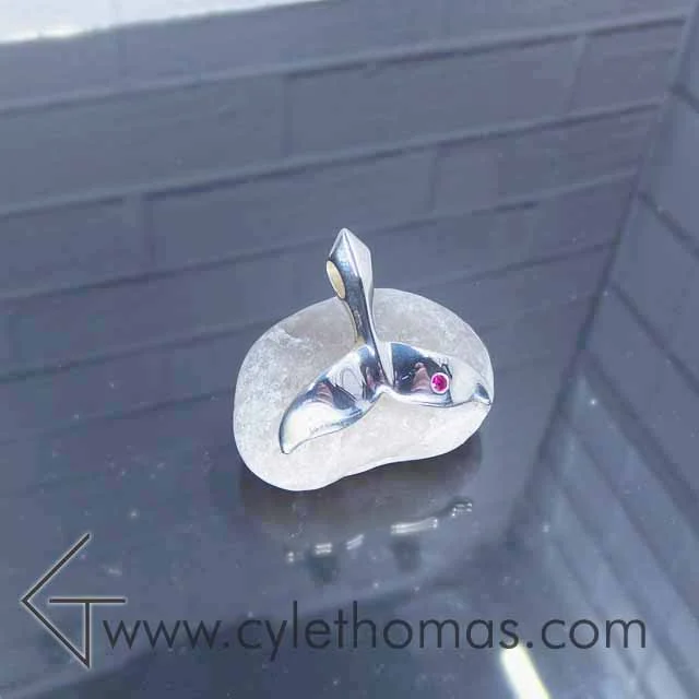 Large Whale Tail Pendant with Ruby Barnacle