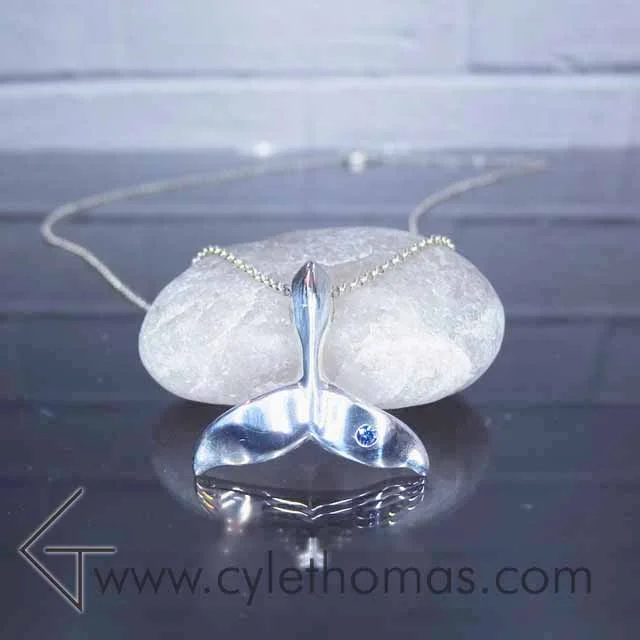 Whale Tail Necklace with Sapphire Barnacle