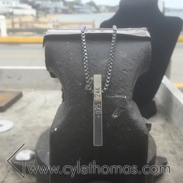 Men's Bar Necklace with 24K and White Sapphire