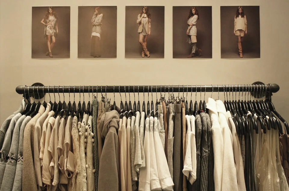 Powder Room rack with lookbook images