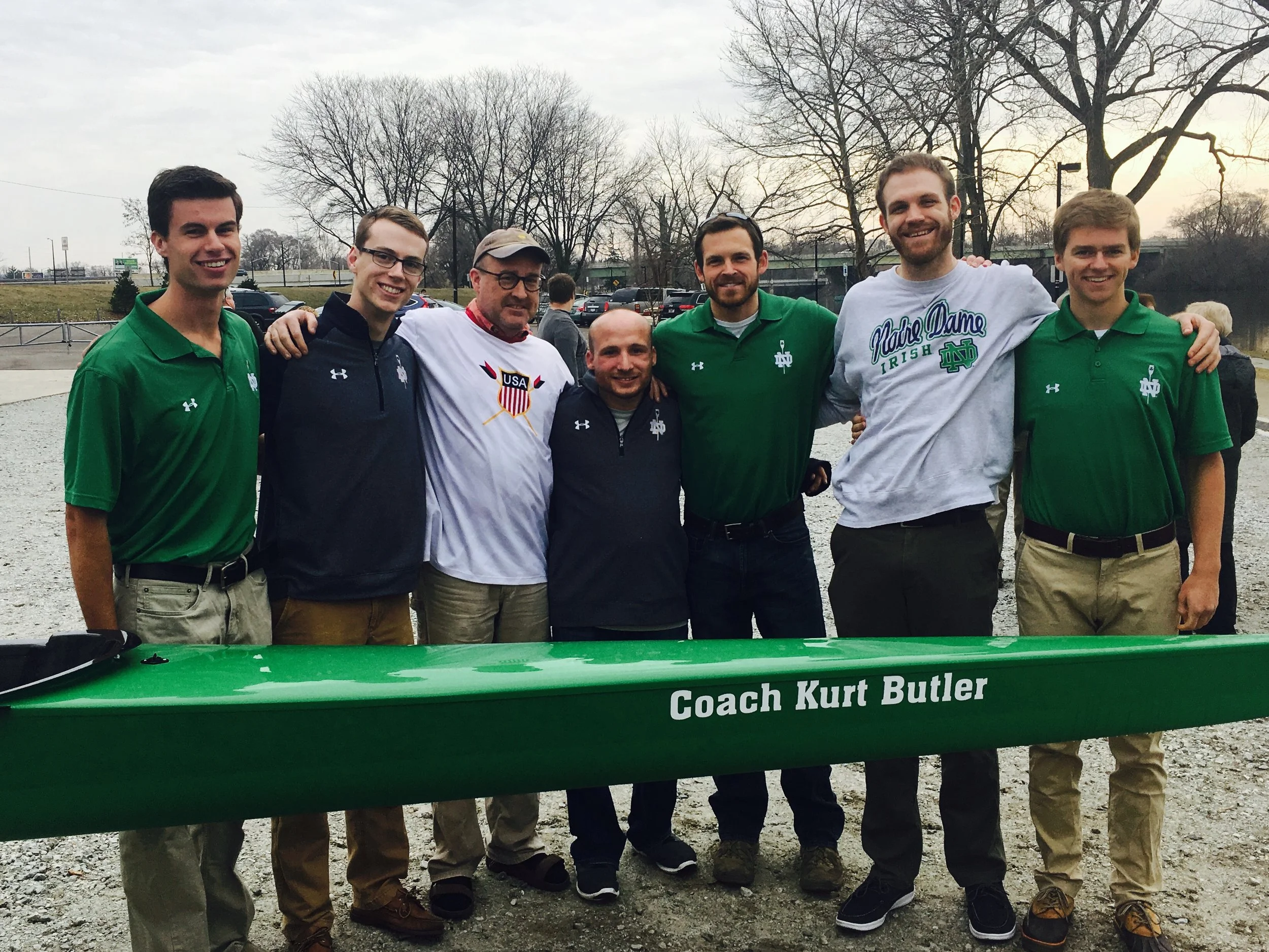From left to right, Matt DiDonato ('17), Marcus Fennessy ('18), Coach Kurt Butler, Coach Mike Lehmann, Coach Nick Springer, Coach Zach Stackhouse, and Bill Bloebaum ('17)