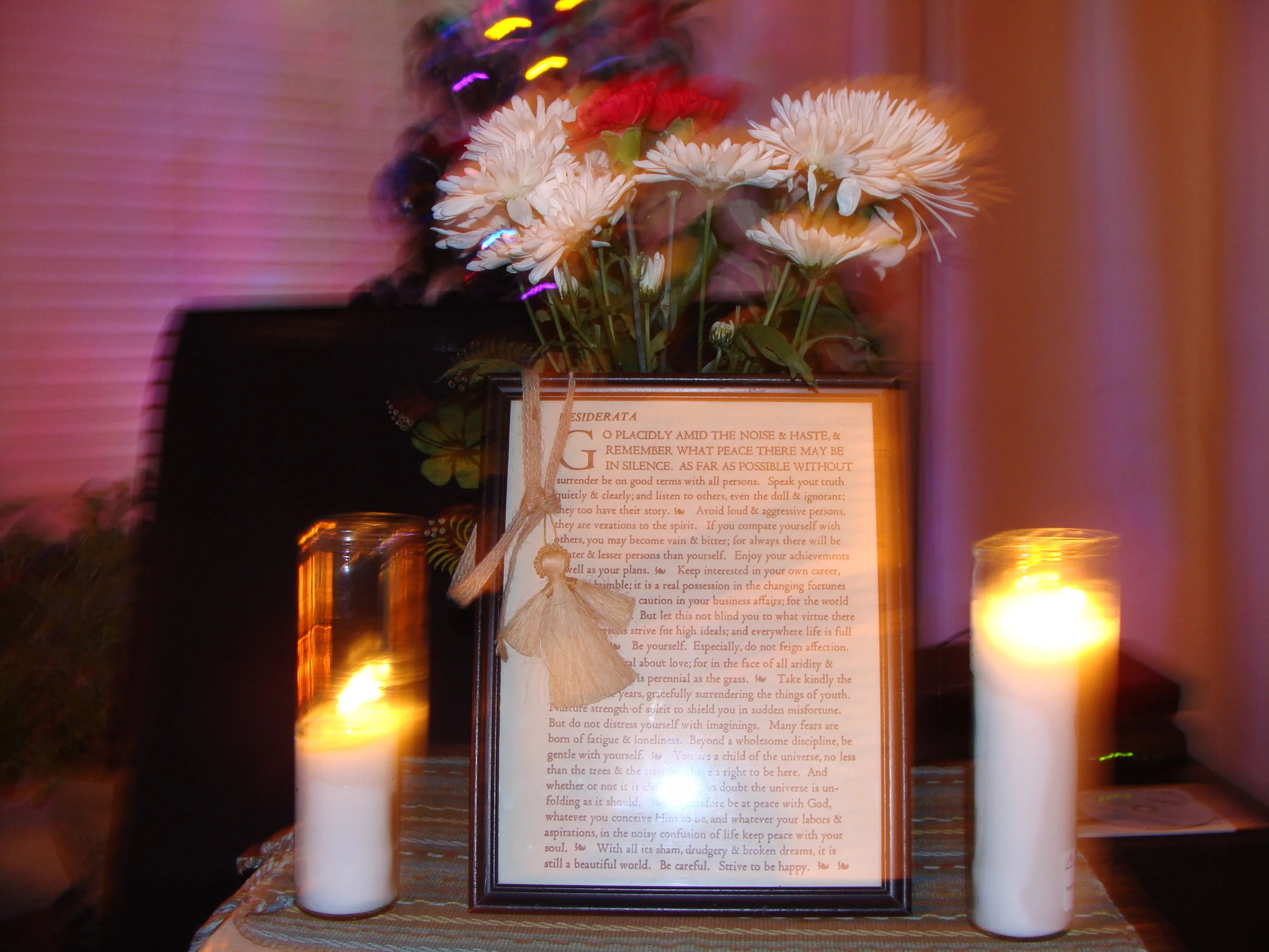 Solstice 2016 - The Light is Returning The gift you give yourself is to be open and to make space for acceptance. Gregge Tiffen ( The Winter Solstice: Giving To Yourself, December, 2007) ‘Twas blog day before Christmas, Hanukkah, Kwanza and more And, all through the house I’m the only one stirring There best be no mouse. Luke is asleeping And right at my feet. What is today’s message? Let’s be short and sweet! It came without clatter Of hooves on the roof A friendly reminder That needs no proof. Amidst the hustle and bustle You may find yourself in Take time for yourself Time to go within. For in the season of giving We often forget The importance of receiving But, please do not fret. A few minutes at most With a hot cup of tea Will serve to remind you About receptivity. For giver and gift Need YOU to receive That is the cycle So, please do believe. Take this reminder Wherever you go With a twinkle in your eyes Like the Santa you know. 