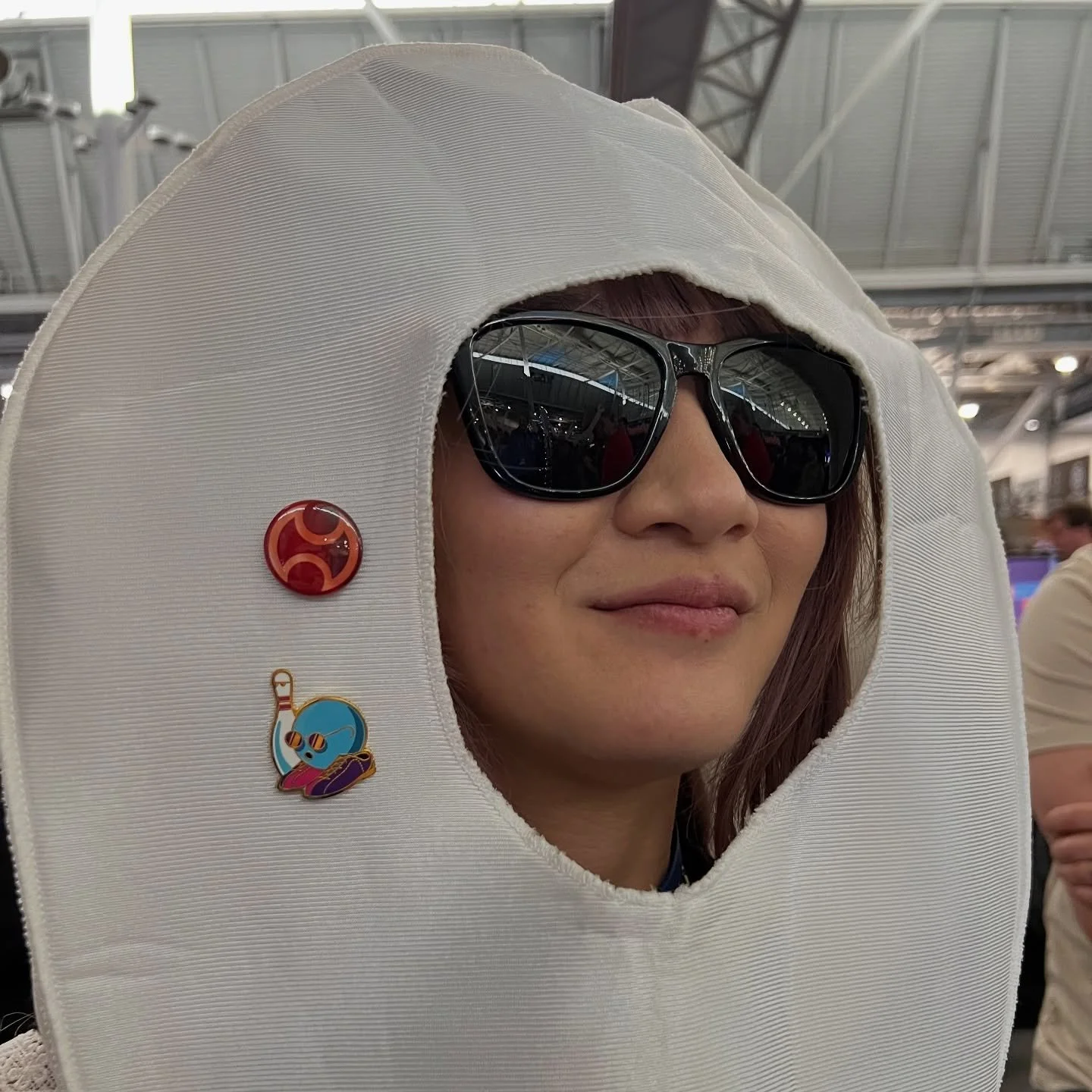 @bottledsalt dressed up as a pin from Pin City at our #PAXEast booth! 😎🎳

@officialpax_
