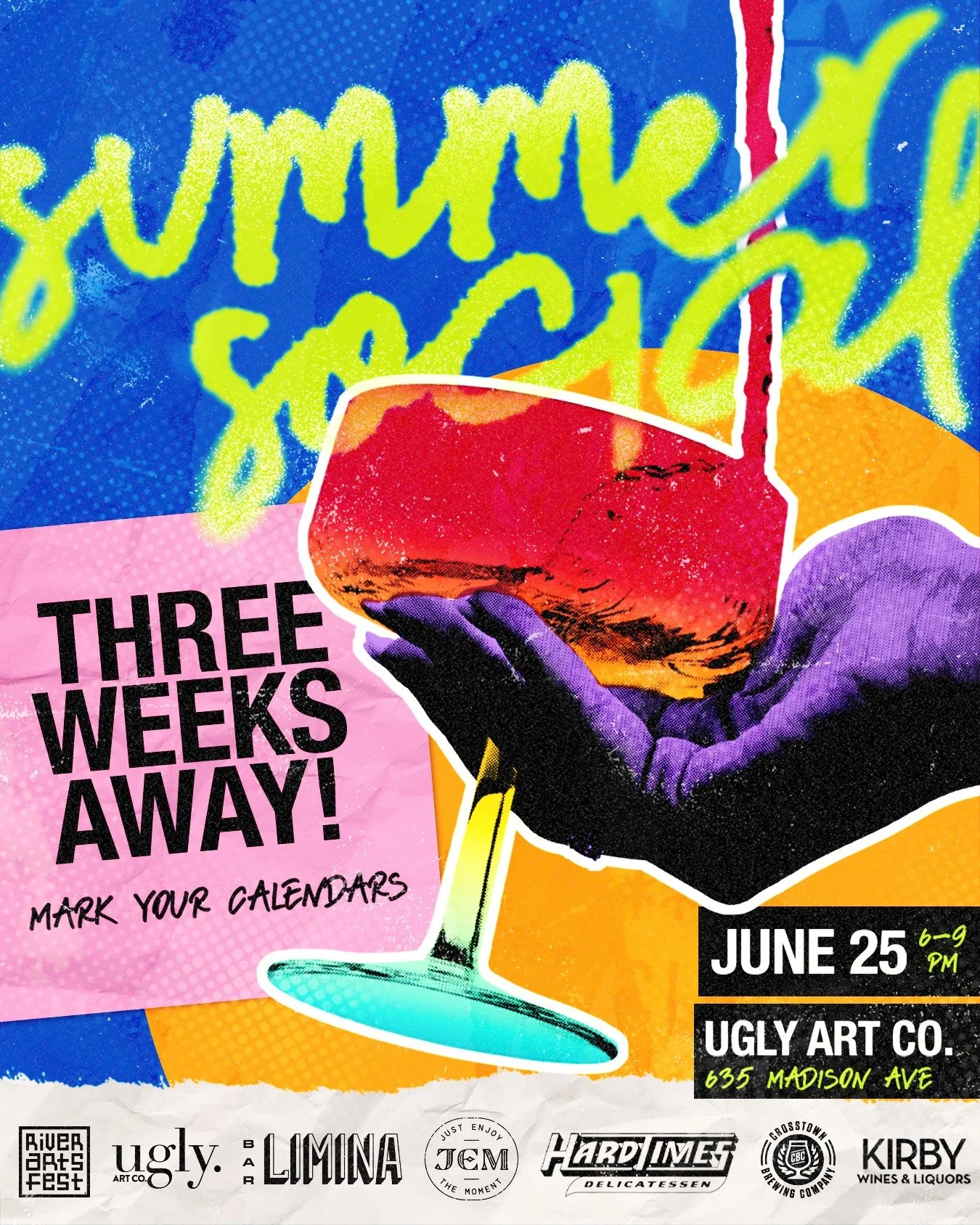 We're kicking off RiverArtsFest's 20th anniversary with something new. Join us for our first Summer Social.

Low-key. High-fun. Memphis vibes.

Art for auction. Drinks and bites inspired by festival posters. Live music in a courtyard.

📆  Thursday, 