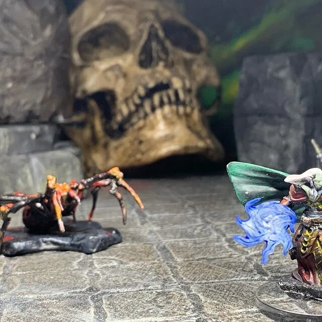 A few more painted mini&rsquo;s ready for battle. That, and an unfinished Swamp Thing oil painting in back. Going on a few years finishing the big green guy, one day. #D&amp;D #SwampThing