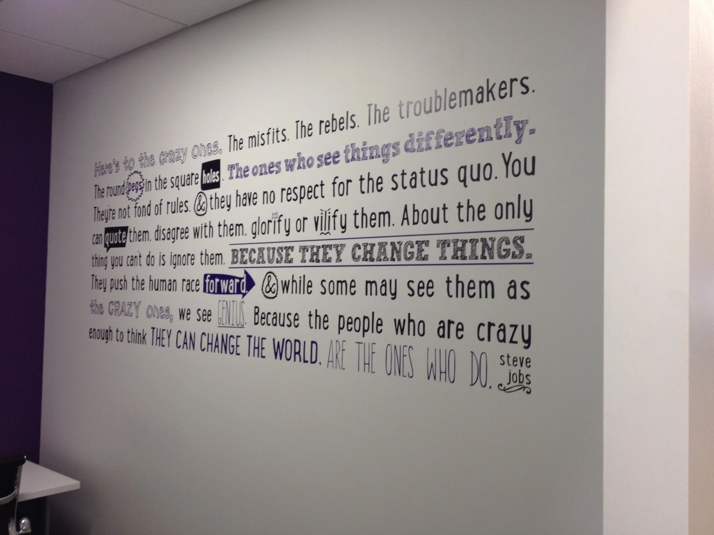 Full color print on clear vinyl, die-cut and applied to drywall