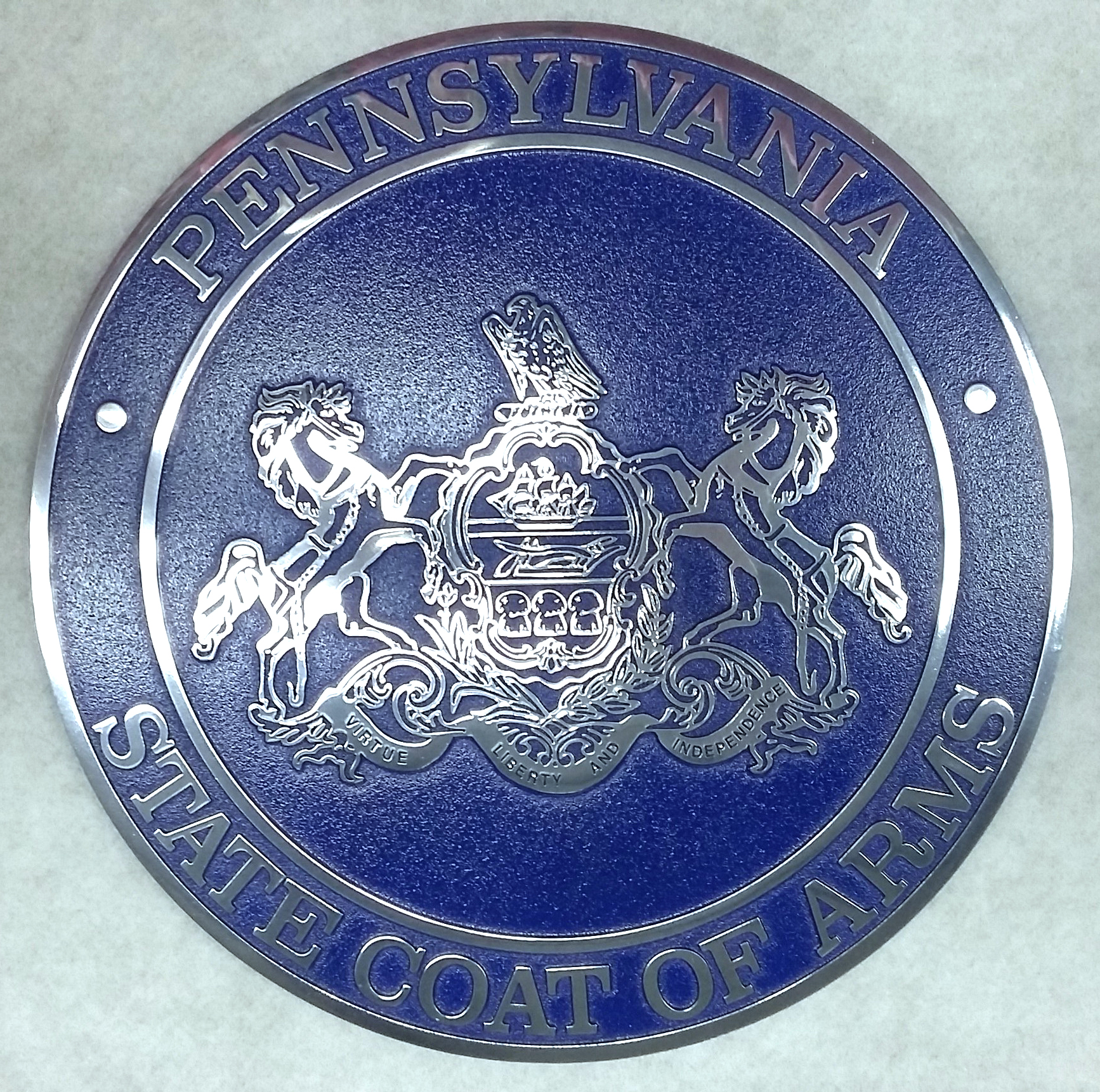 State Coat of Arms: Painted engraved plaque