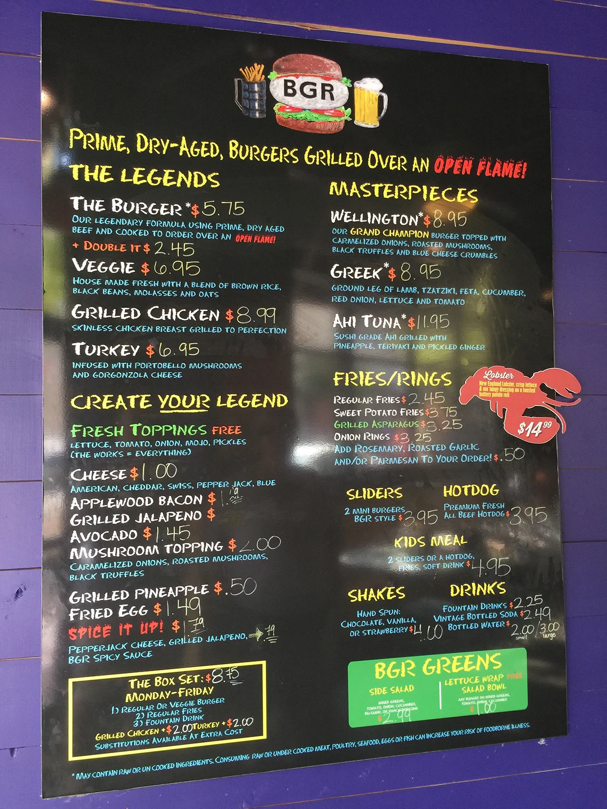 BGR's original menu