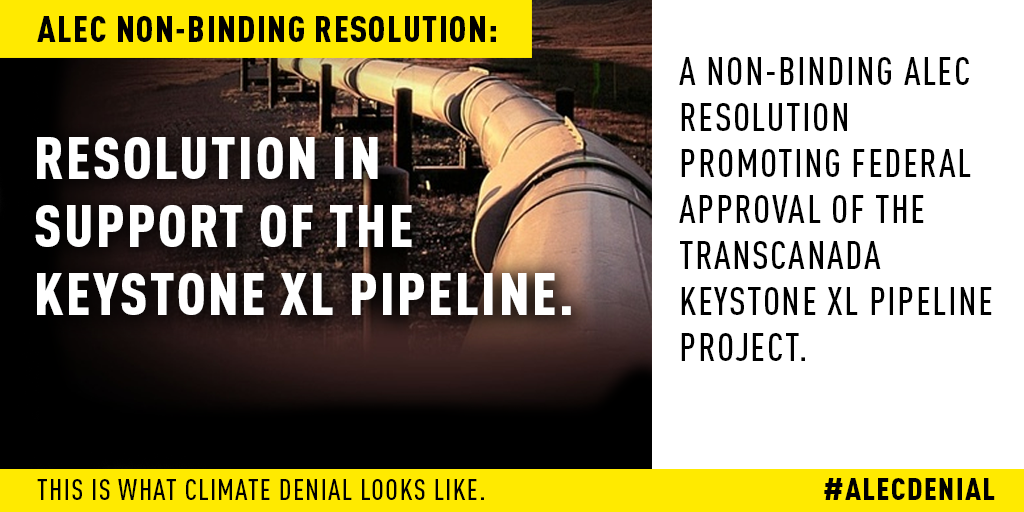 This is a non-binding ALEC resolution promoting Federal approval of the TransCanada Keystone XL Pipeline project. Read more here.
