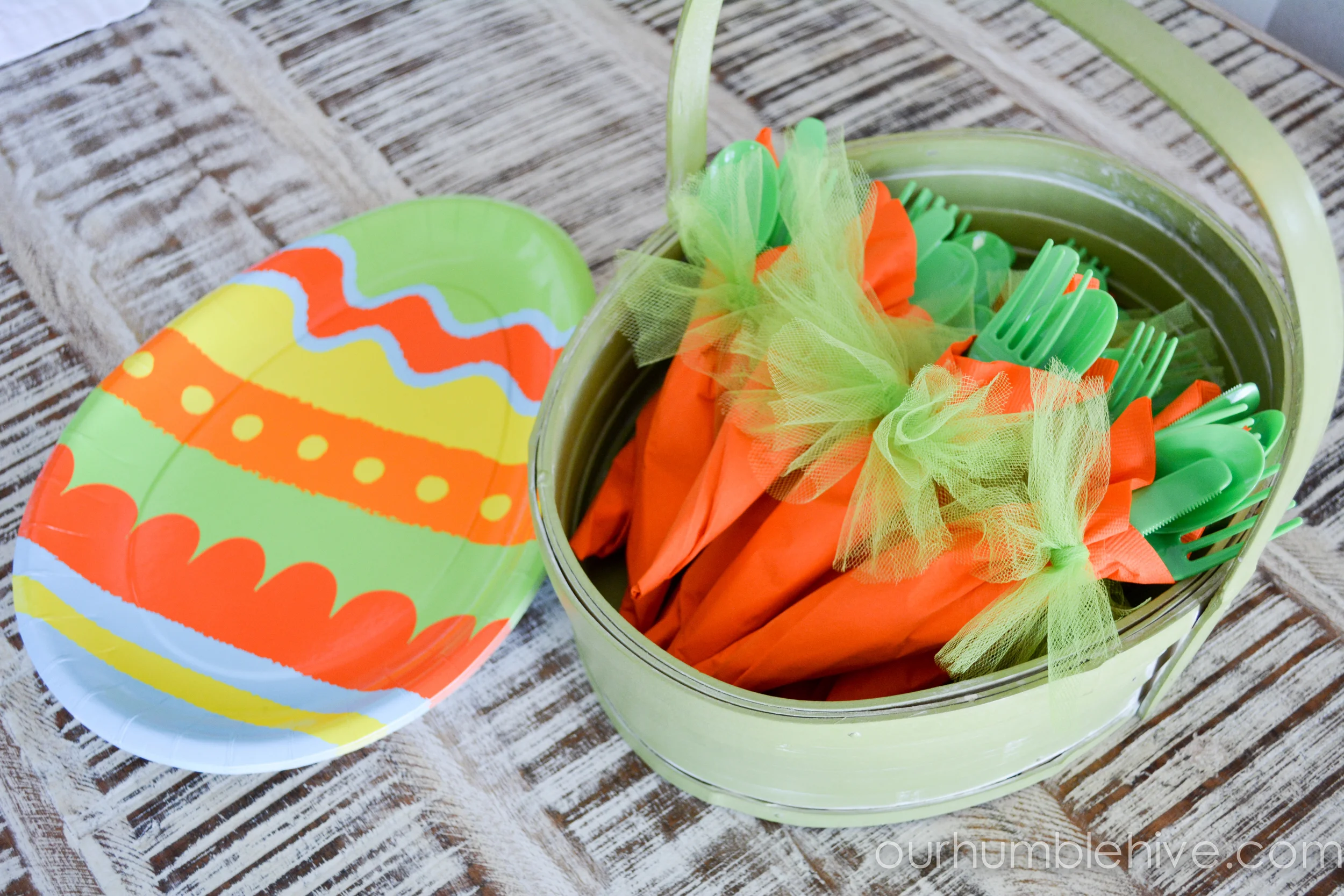 Picture of our Easter luncheon and cute carrot napkins, thanks to the Queen Bee (Maddie) for this fun idea.