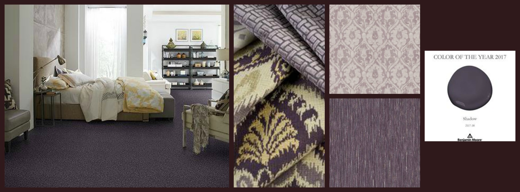 If you guessed the color purple, well, your mainly right, but if your guess is Benjamin Moore's 2017 Color of the Year, "Shadow" - you got it! Over the years we've come to know Diane's love for the color purple, so her pick for 2017 shouldn't surprise us. "Surrounding yourself in your favorite color and giving that color just the right color combination, will compliment beautifully. No need to over-indulge (insert laugh) just focus on the overall look with textures and patterns and repeat a bit throughout your home."