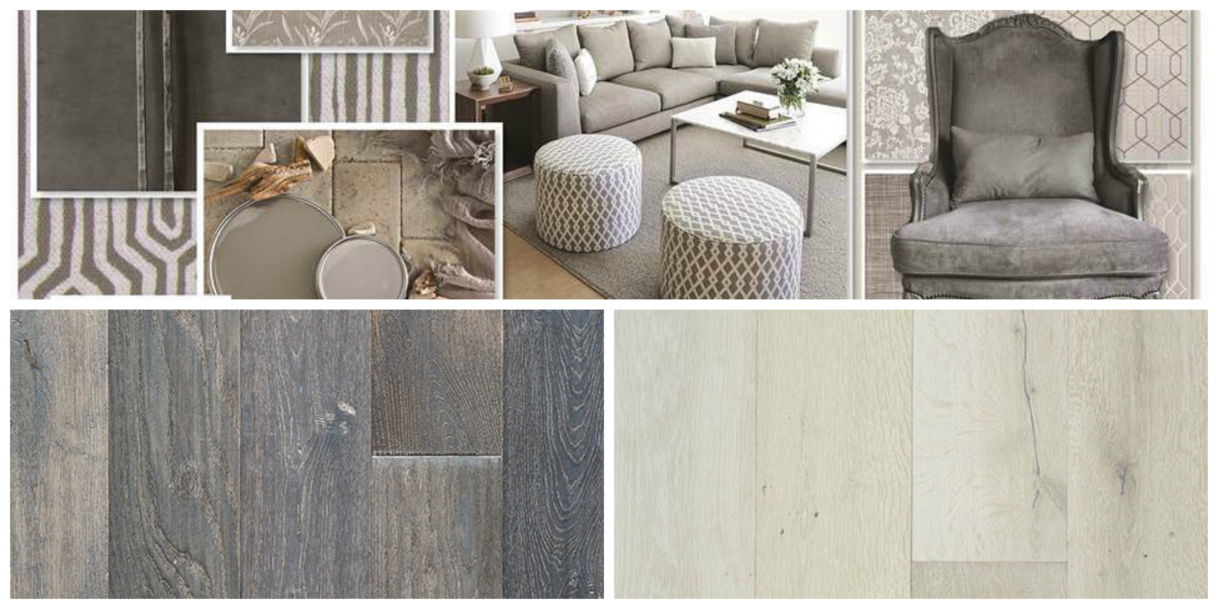 Photo credit top inspiration board from our friends at RMCoco Fabrics. Photo credit bottom hardwood selections by Artistry Hardwoods with color-through technology.