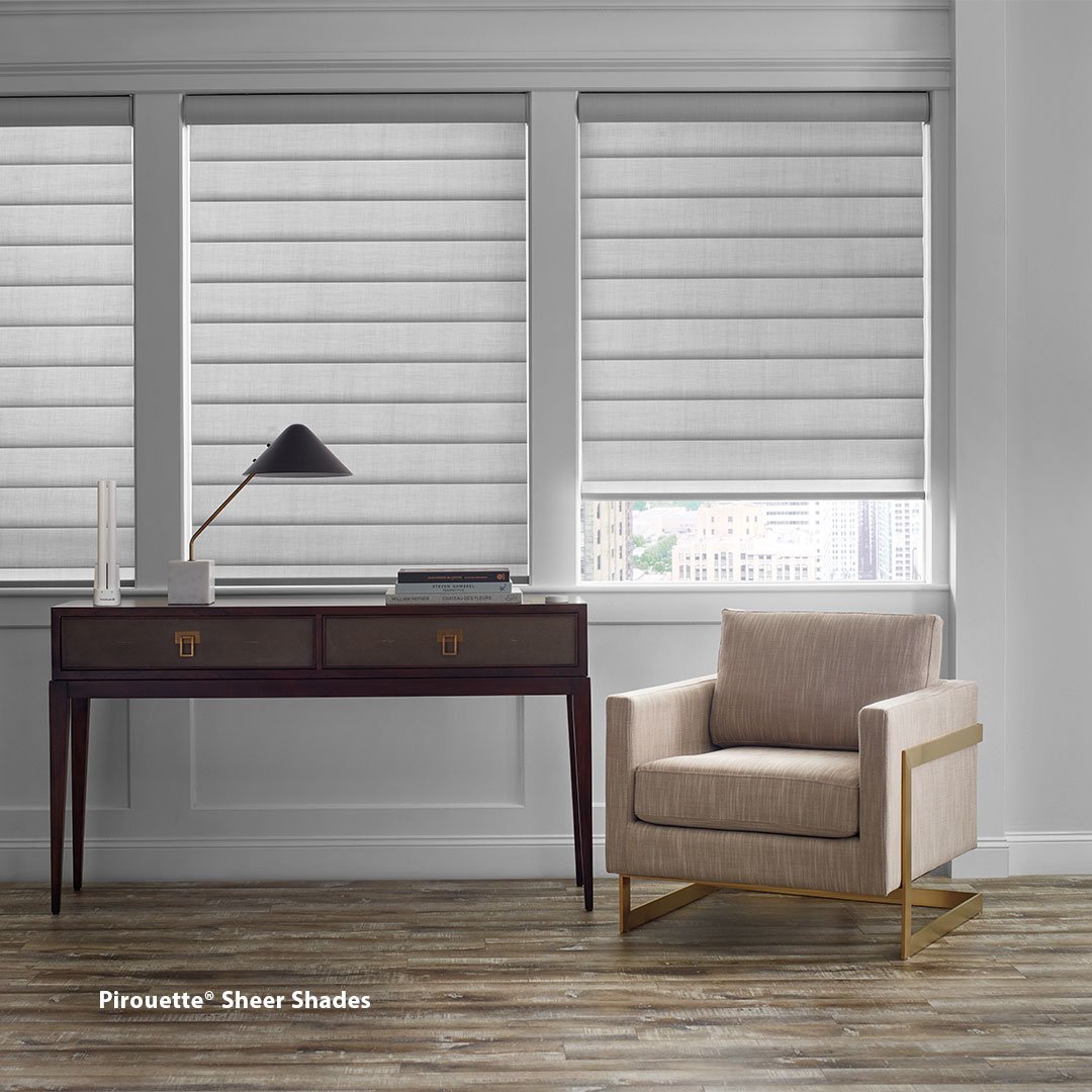 Soft curves. Total control. Pirouette&reg; sheer shades shift your lighting with style and ease. 📲 Let&rsquo;s find the right look for your home&mdash;call us today. (805) 237-1400