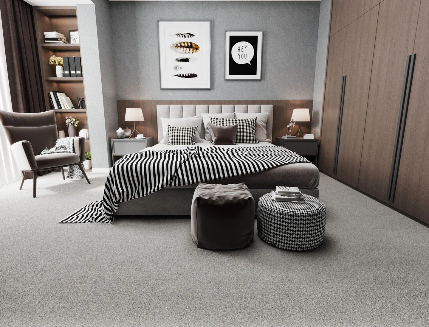 Ground your space with comfort. 🌑 Montauk is a peaceful foundation with which to create an atmosphere that feels bold and inviting. 🏡 
Montauk 927 Chrome

#MoodyDecor #LuxuryCarpet #CozyHome #InteriorDesign #HomeDecor #DarkInteriors #CarpetLove