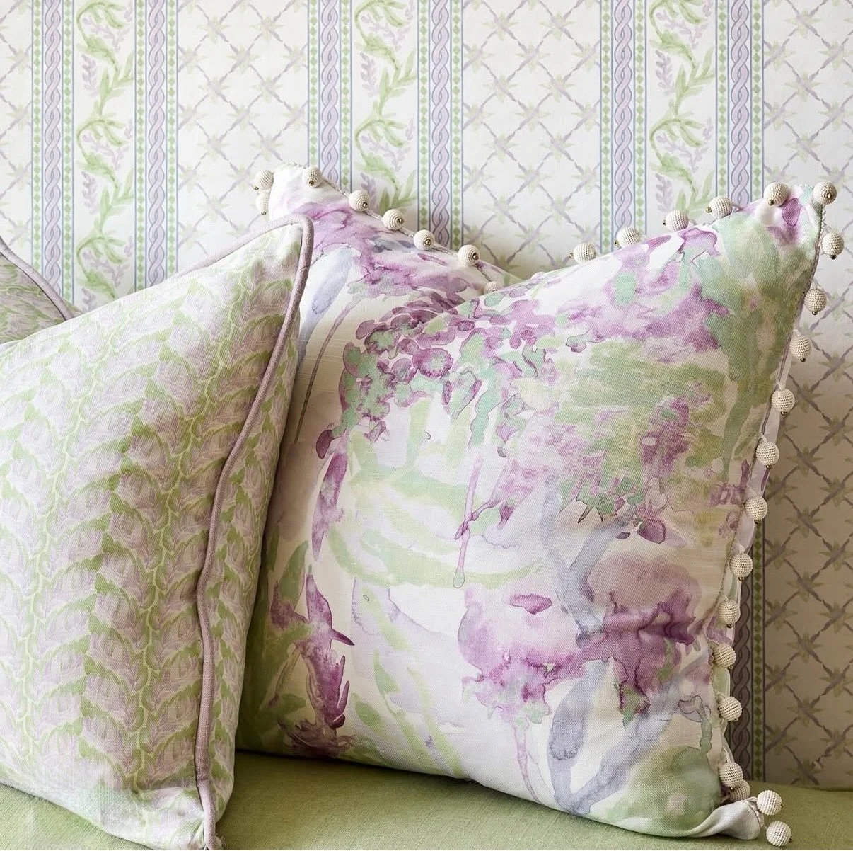 Do you change your decorative pillows with the change of the seasons? Today, it&rsquo;s a kiss of Spring with our fabulous new fabric collection,&lsquo;Sanctuary&rsquo; by @victorialarsontextiles for @stouttextiles  To see and sample the collection p