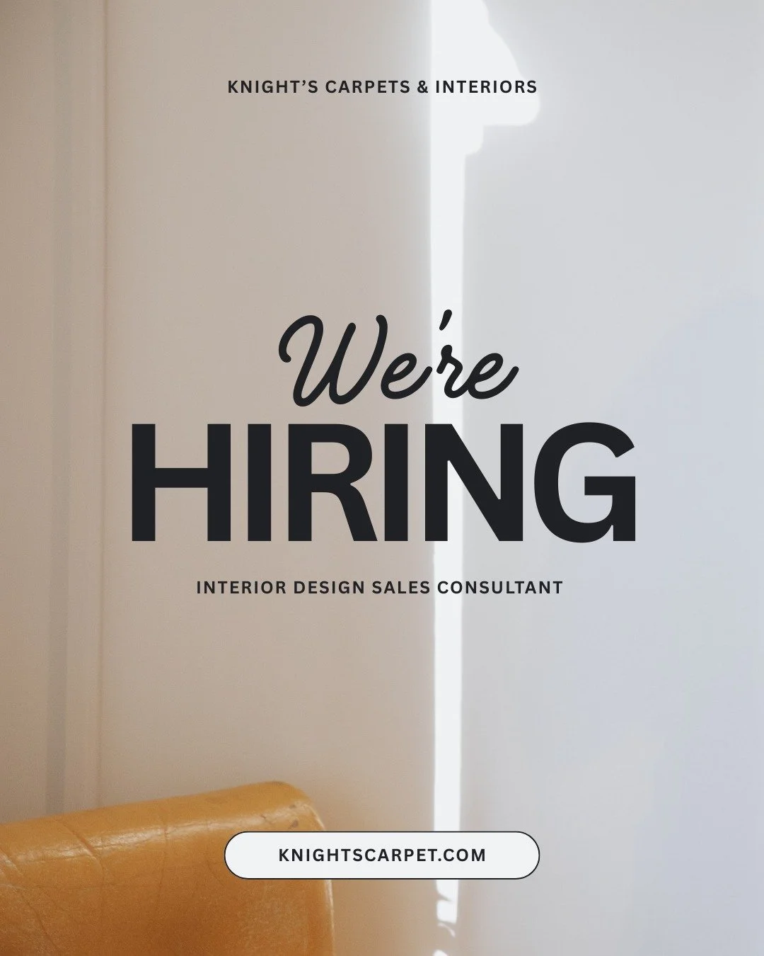 Here we grow again! 
Are you a self-motivated sales professional with a passion for beautiful interiors?
Knight's Carpets &amp; Interiors is hiring an interior design sales consultant with experience in the home improvement industry, especially floor