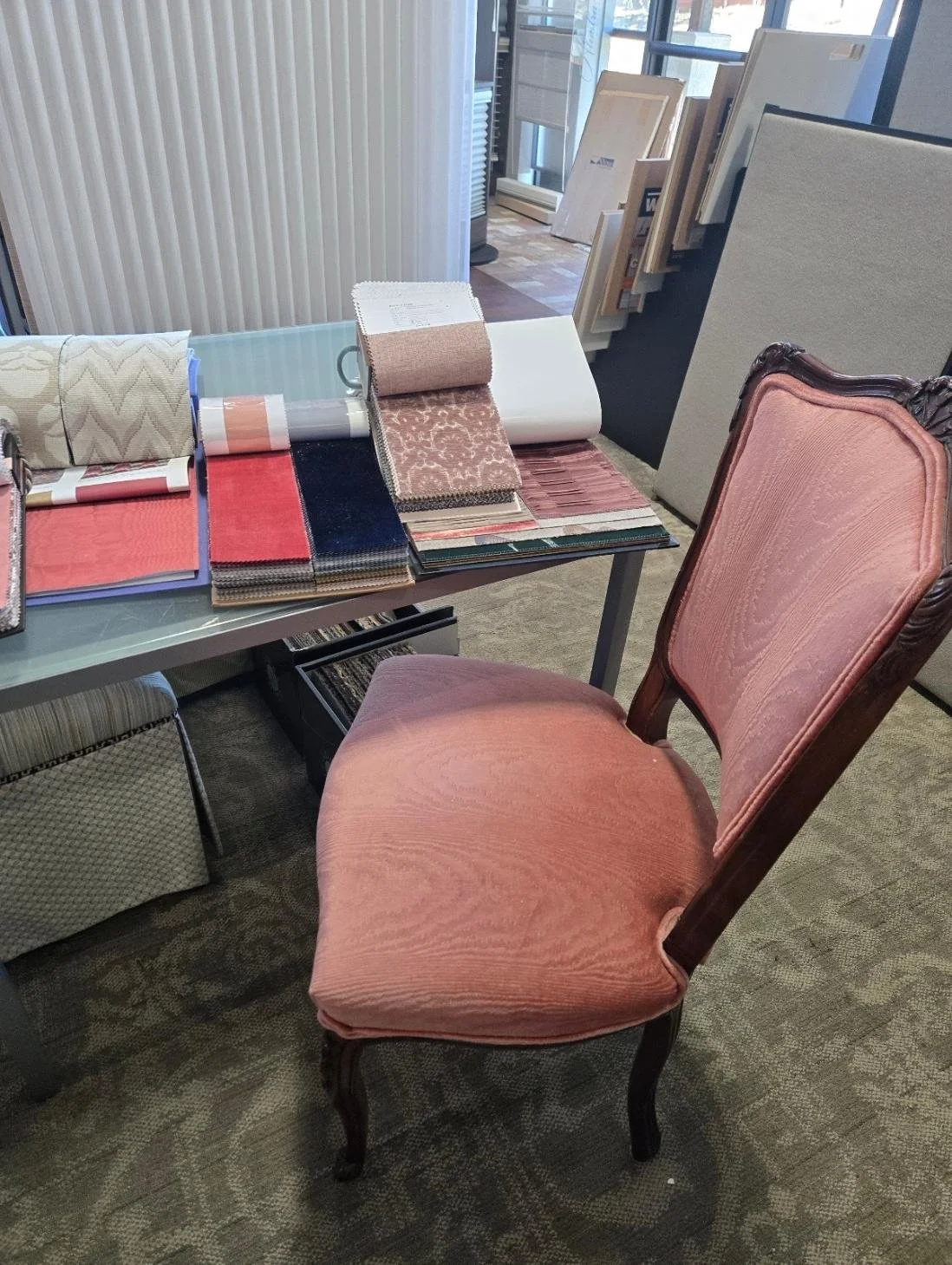 What we love about this new project is not only the antique dining chair, but the Victorian home it lives in. 
In keeping with the Victorian design theme, our customer has asked us to pull fabric samples to reupholster her dining chairs.
We can't wai