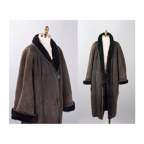 Fendi Vintage Chocolate Brown Shearling Swing Coat // Size Medium Large
