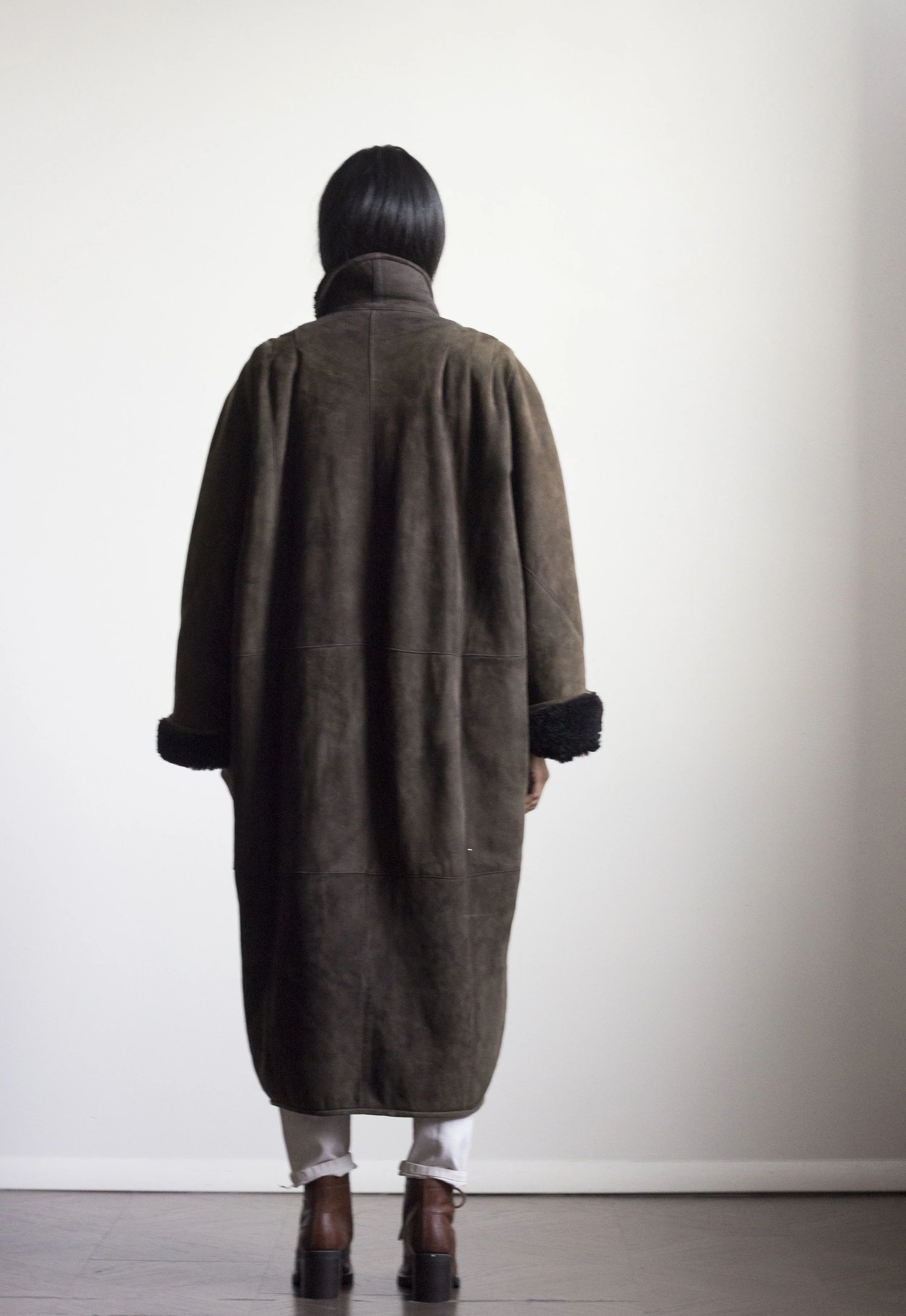 Fendi Vintage Chocolate Brown Shearling Swing Coat // Size Medium